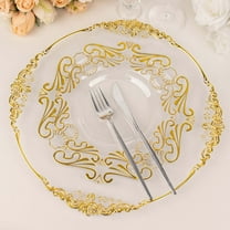 Efavormart 10 Pack Clear Gold Vintage Baroque Plastic Dessert Plates With Scalloped Rim, European Style Disposable Salad Appetizer Plates - 10"