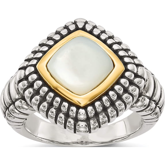 14K/Silver Two-Tone Sterling Silver With 14K Mother Of Pearl Ring (Size 7) Made In Thailand qtc54-7