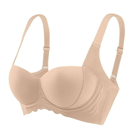 REORIAFEE Wireless Bras for Women Gathered Together No Wire Bras Seamless Adjustable Straps Brassiere Breathable Spaghetti Straps Comfy Corset Underwear Classic Comfortable Support Lingerie Khaki XL