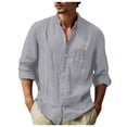 thumbnail image 2 of TrendOFT Cuban Guayabera Shirts for Men Button Down Shirts Casual Long Sleeve Summer Beach T-Shirt Grey L, 2 of 5