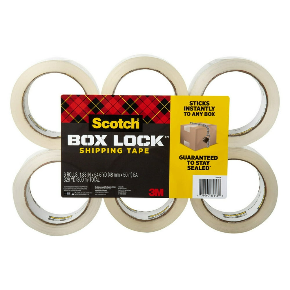Scotch Box Lock Shipping Packaging Tape, Clear, 1.88 in x 54.6 yd, 3