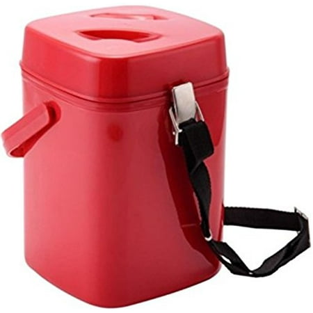 Large Food Jug Thermos 1.7 liter Red Wide Mouth 3-Containers Inside Foam Handle Strap