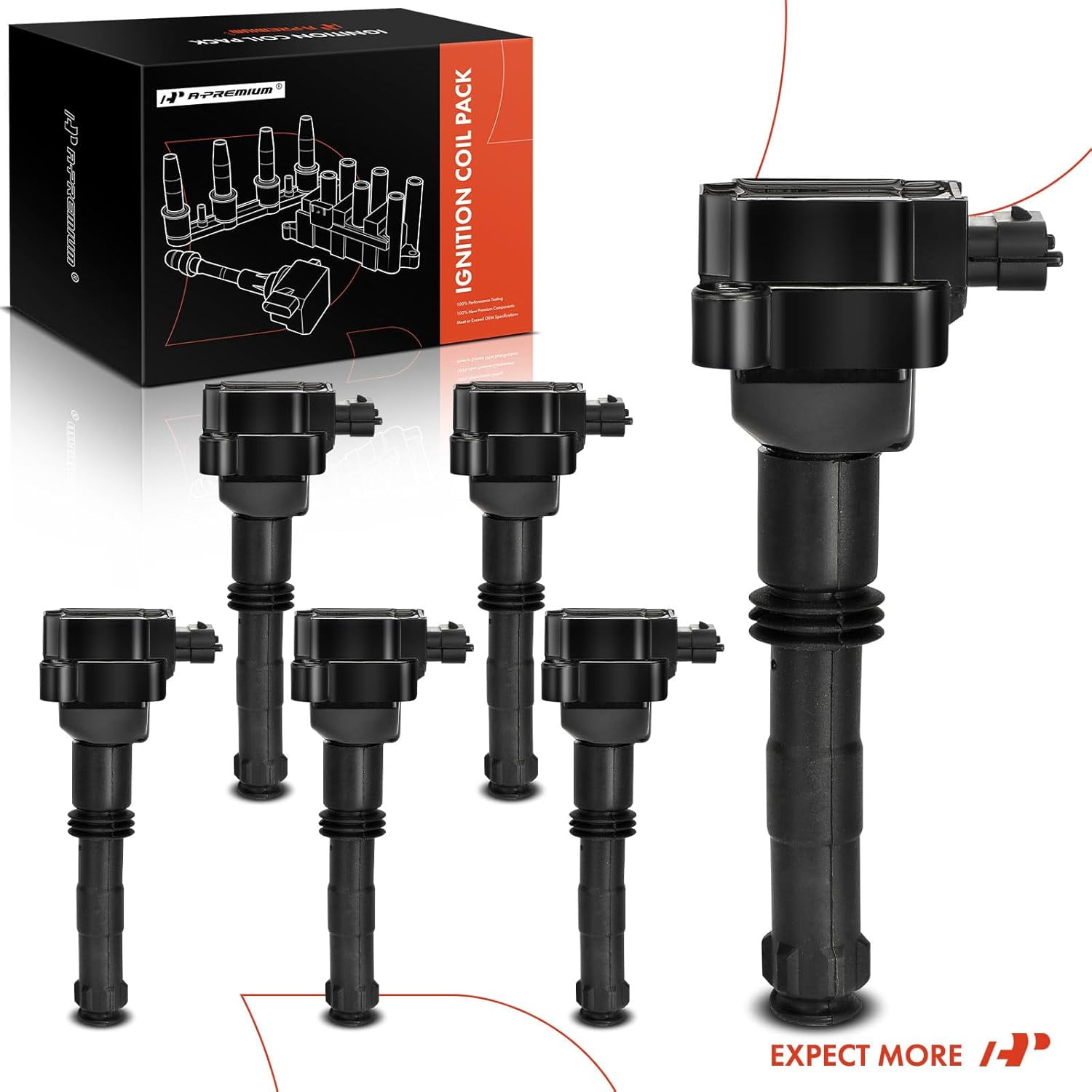 A-Premium Engine Ignition Coil Pack Compatible with Porsche 911 1999-2012, Cayman 2006-2008, 2.7L 3.4L 3.6L 3.8L, 6-PC Set