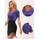 thumbnail image 2 of Camiseta casual de manga corta con cuello en V y parte superior de terciopelo para mujer Púrpura S, 2 of 5