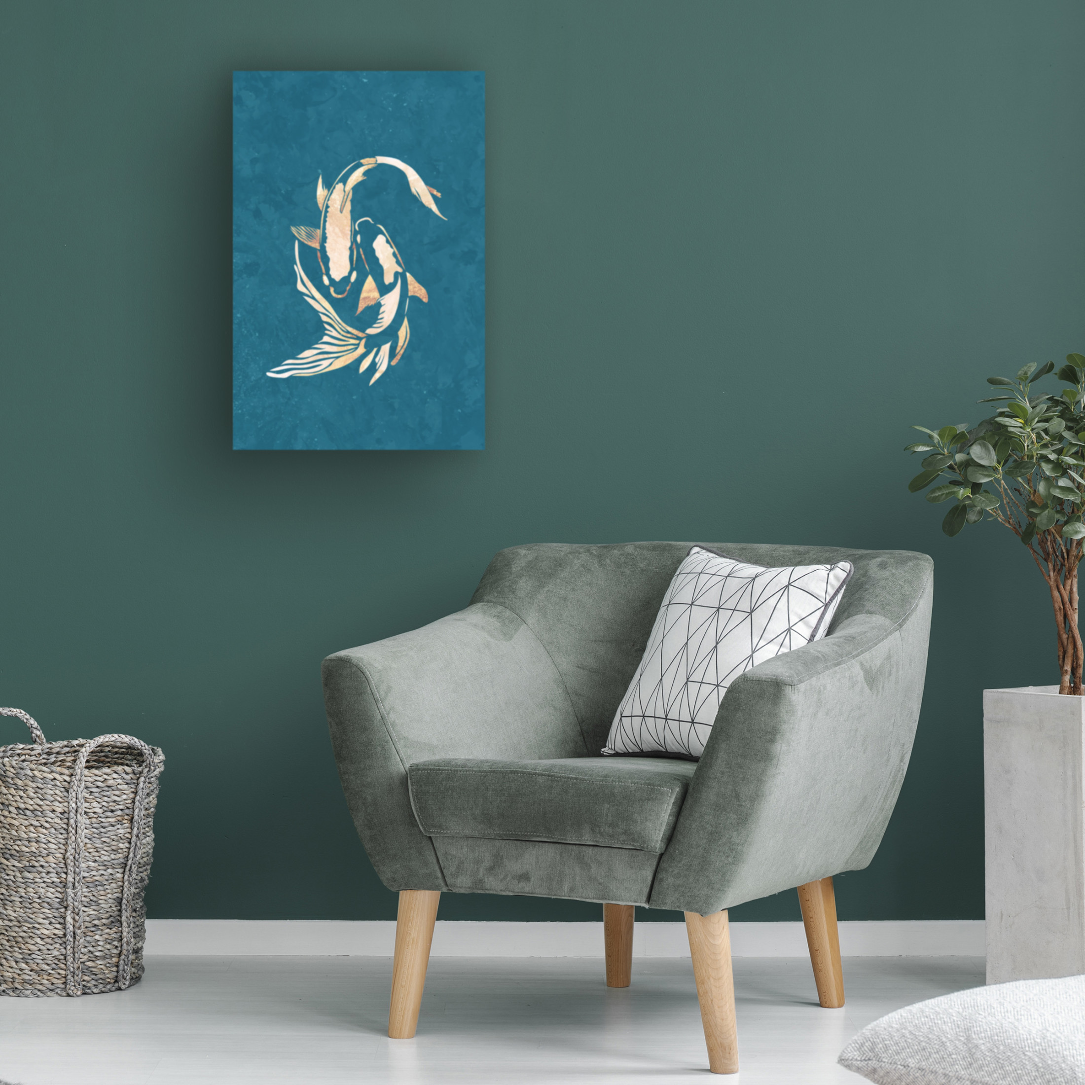 Trademark Fine Art Sarah Manovski Gold Blue Koi Fish Canvas Wall Art