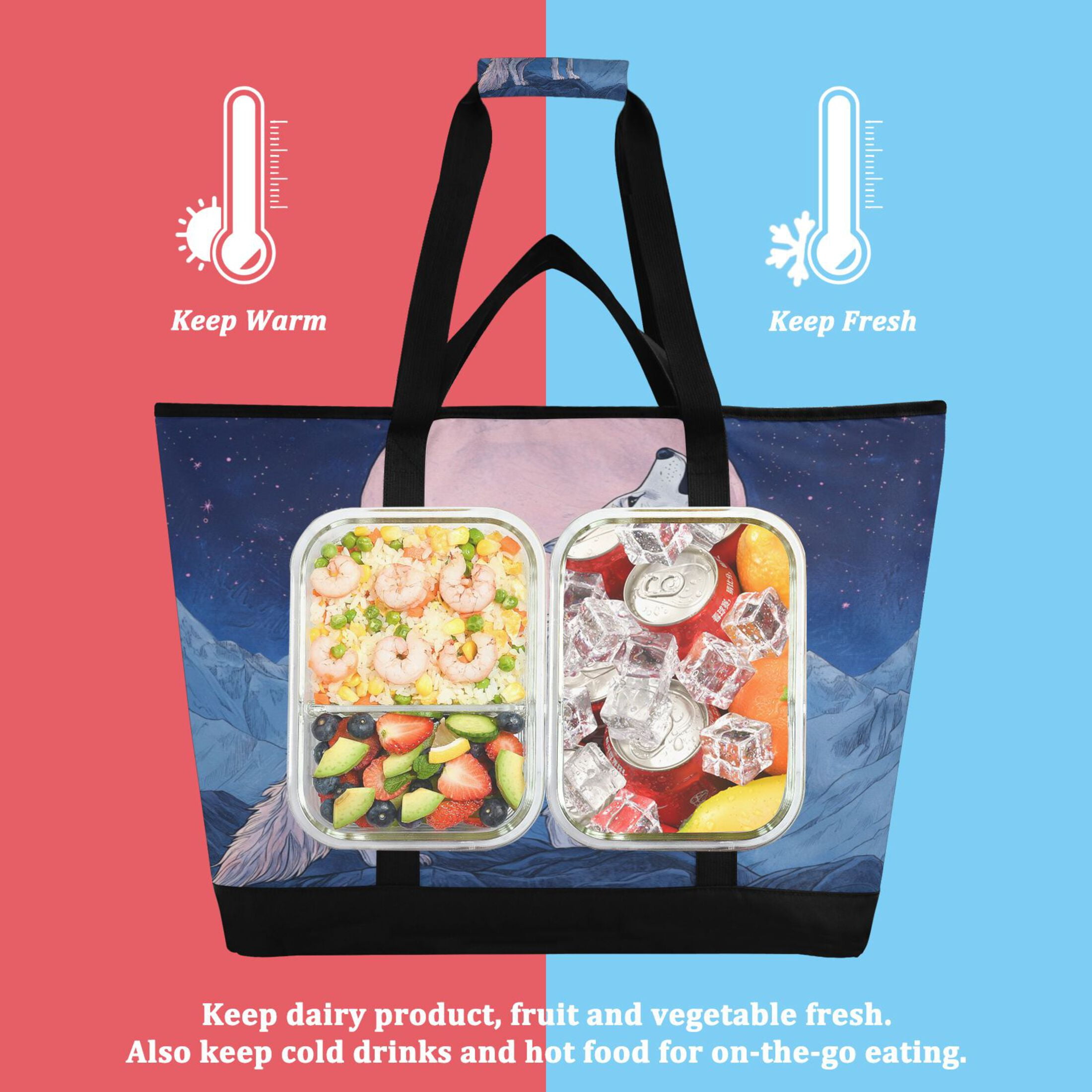Large Hand-held Ice Pack Picnic Bag Insulation and Refrigeration Suitable for Shopping Picnics and Camping Roaring Wolf