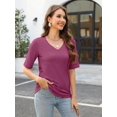 thumbnail image 2 of Women's Short Sleeves T Shirt Casual V Neck Solid Casual Sweatshirt, 2 of 6