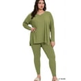 thumbnail image 3 of Zenana Women's Plus Size Soft Brushed Fabric V-Neck Long Sleeve Top & Leggings - 2 Pieces Set, 3 of 6