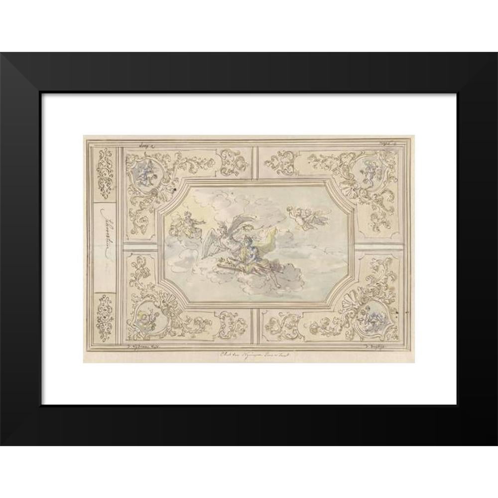 Elias van Nijmegen 18x13 Black Modern Framed Museum Art Print Titled - Design for a Ceiling Painting with Honor Crowned (1677 - 1755)