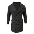 thumbnail image 5 of Aihuaihua Mens Trench Coat Notch Lapel Double Peacoat Wool Blend Casual Long Overcoat with Pocket Black XXL, 5 of 5