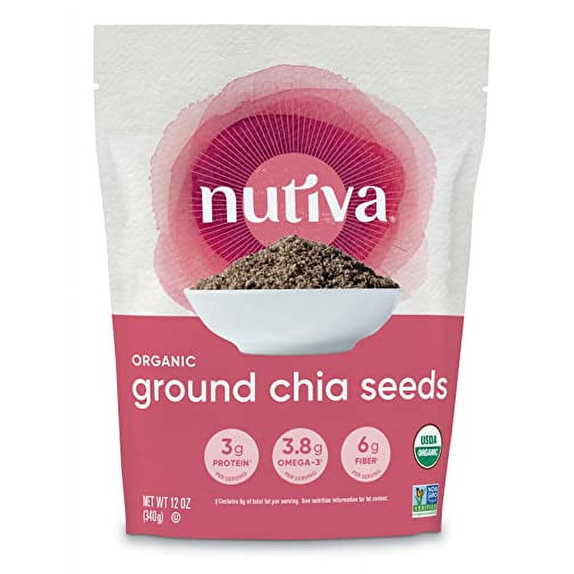 Nutiva Organic Premium Raw Ground Chia Seeds, 12 Oz, USDA Organic, Non-GMO, Whole 30 Approved, Vegan, Gluten-Free & Keto, Nutrient-Dense Seeds with 3g Protein & 5g Fiber for Salads, Yogurt & Smoo