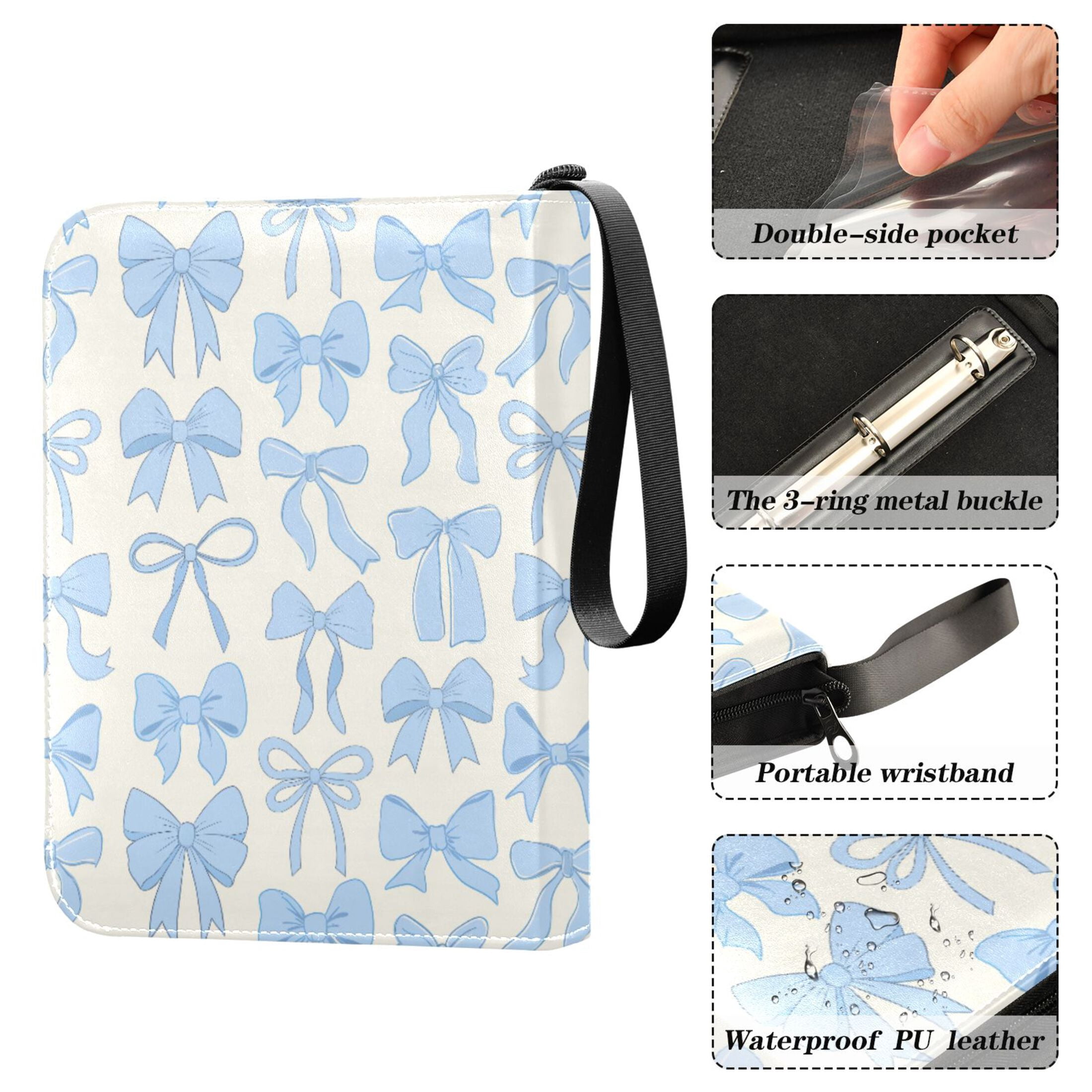 ALAZA Blue Bows Trading Card Binder 4 Pocket Cards Collection Album 400 Folder Holder