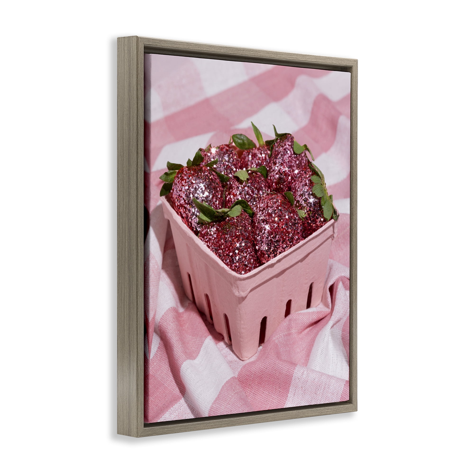 Stupell Industries Glam Glimmer Strawberries Brown Framed Floater Canvas Wall Art, design by LISH Creative