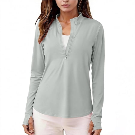 Roncen Women s Shirts Long Sleeve 1/4 Zip UPF50+ UV Sun Protection Quick Dry Workout Hiking Athletic Shirts Rash Guard