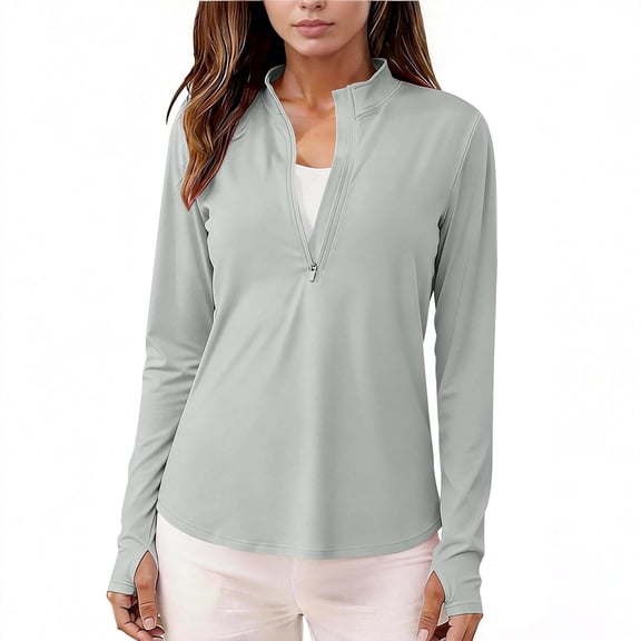Tsesme Sun Shirt for Women Half Zip Sun Protection Workout Tops Lightweight Summer Rash Guard Hiking Golf Tops,Gray,XXL