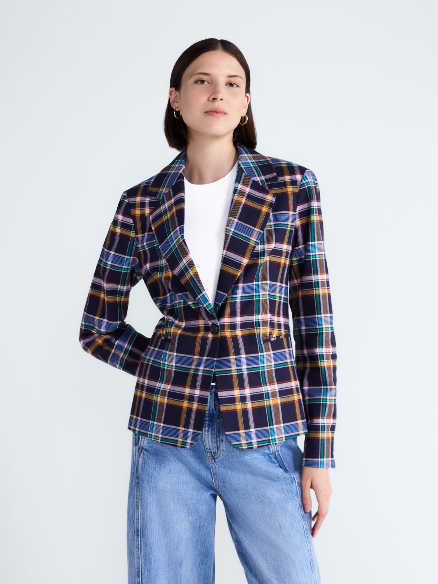 Free Assembly Women's and Women's Plus The Belmont Plaid Single Breasted Blazer, Sizes XS-4X