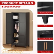 SOLAURA 71 Tall Metal Armoire Wardrobe Cabinet with 2 Doors, Wardrobe Closet with Hanging Rod and Adjustable Shelves, Freestanding Closet for Home Living/Laundry Room/Department (Black)