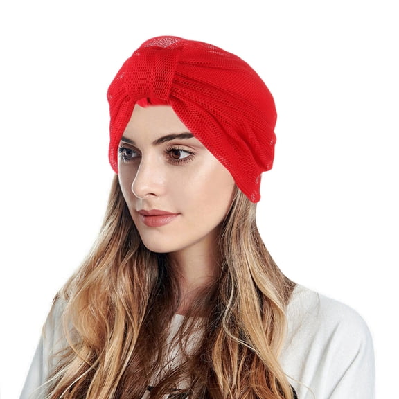 WTXUE Skull Cap Beanie Women Knot Fashion Pleated Head Hat Cap Headwear Muslim Turban Cap Headwrap Turban Cap Denim Hat Turban Headbands Head Scarf Red One Size