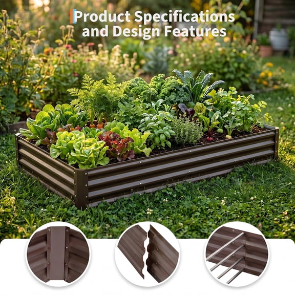 2 PC 6x3FT Galvanized Metal Raised Garden Beds - Outdoor Above Ground Planter Box for Vegetables & Flowers - Long-Lasting Steel