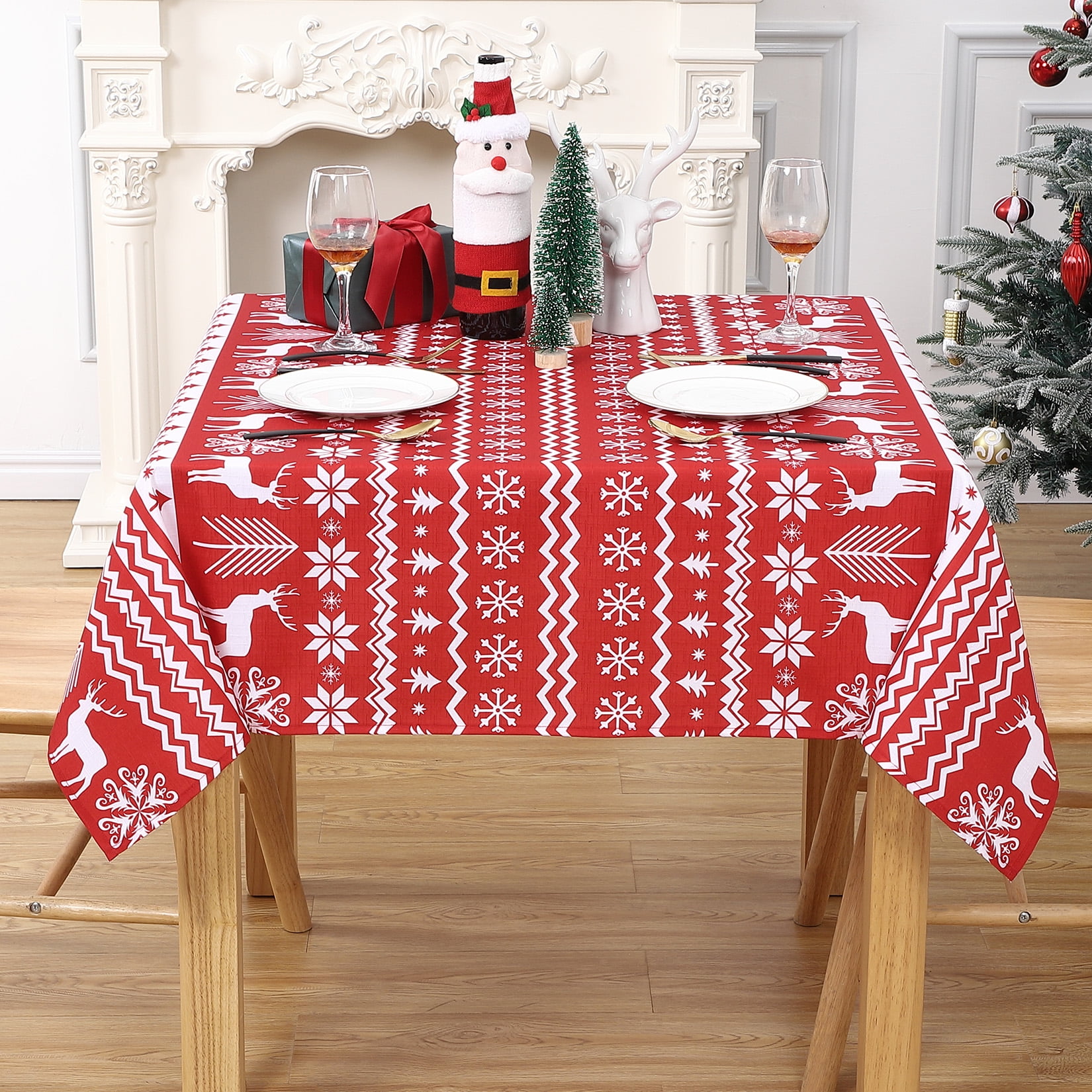 ZACOO 52"x52" Christmas Table Cover Square Xmas Tree and Deer Design