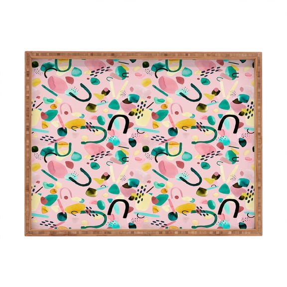 Society6 Ninola Design Abstract Geo Shapes Flower 18" x 14" Large Rectangular Bamboo Tray