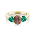 thumbnail image 2 of Gem Stone King 2.19 Ct Oval Red Tiger Eye Green Nano Emerald 18K Yellow Gold Plated Silver Ring, 2 of 4