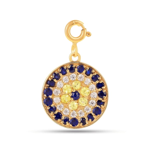 Fine Color Jewels Sapphire Evil Eye Pendant 925 Sterling Silver Yellow Gold Plated Women’s