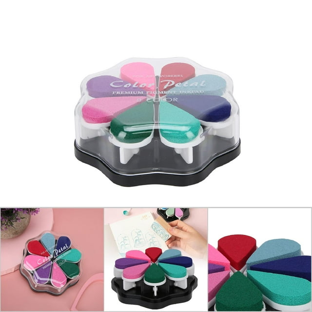 8 Color Petal Shape Ink Pad, DIY Painting Accessory with Slow Drying Pigment Ink, for Coloring Scrapbooking Clay Wood