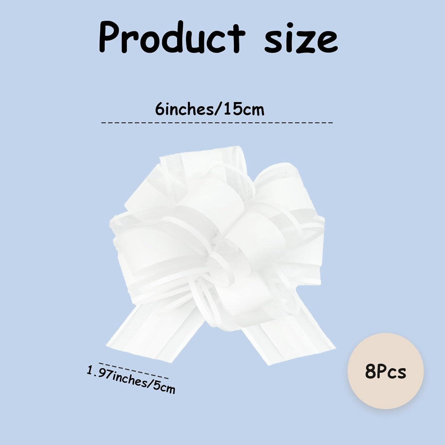 8 PCS 6 Inch Pull Bows for Gift Wrapping, Decorative Ribbon Presents, Wedding Party Decoration, Floral Bow Bouquet Basket Box Packaging, DIY Craft Wrapping Suppliesv (White)