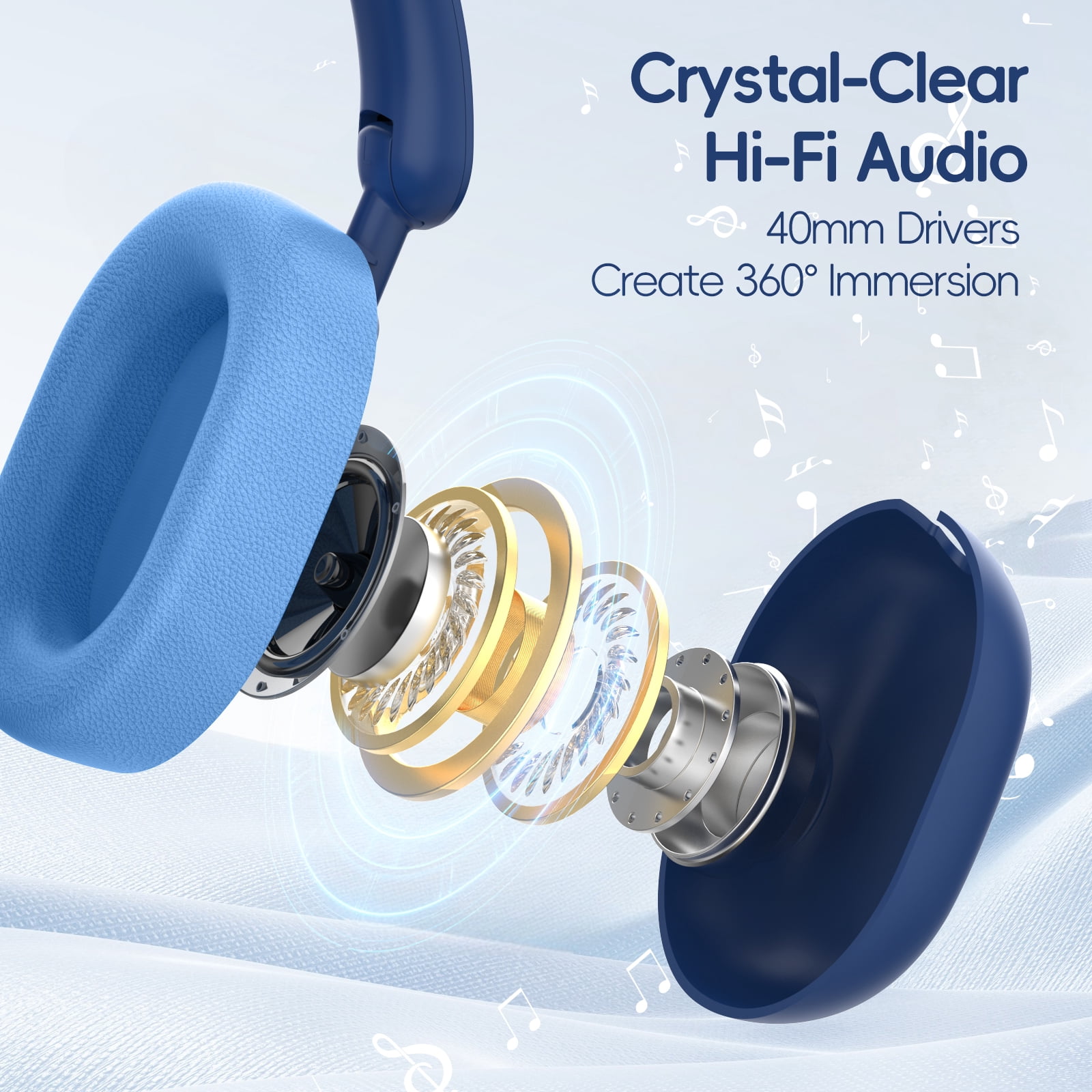 LOBKIN Kids Bluetooth Headphones Over Ear Headphones with Mic 35H Playtime 85dB Safe Volume Foldable Design for Girls Boys Travel/School/Tablet Blue