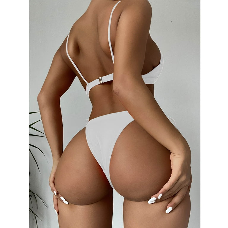 Sexy Thong Bikini Set White, Cheeky Bikini Bottoms the Michelle 