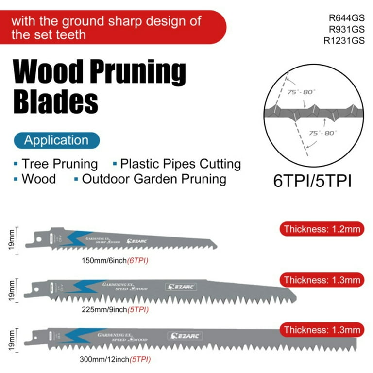 EZARC 5 Piece 12 Inch Wood Pruning Reciprocating Saw Blade Set