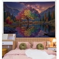 thumbnail image 3 of Colorful Tree Tapestry Wall Hanging Forest Starry Sky Tapestries Aesthetic Wall Art Home Decoration for Bedroom, Living Room, Dorm, 40L x 30W, Purple, 3 of 6