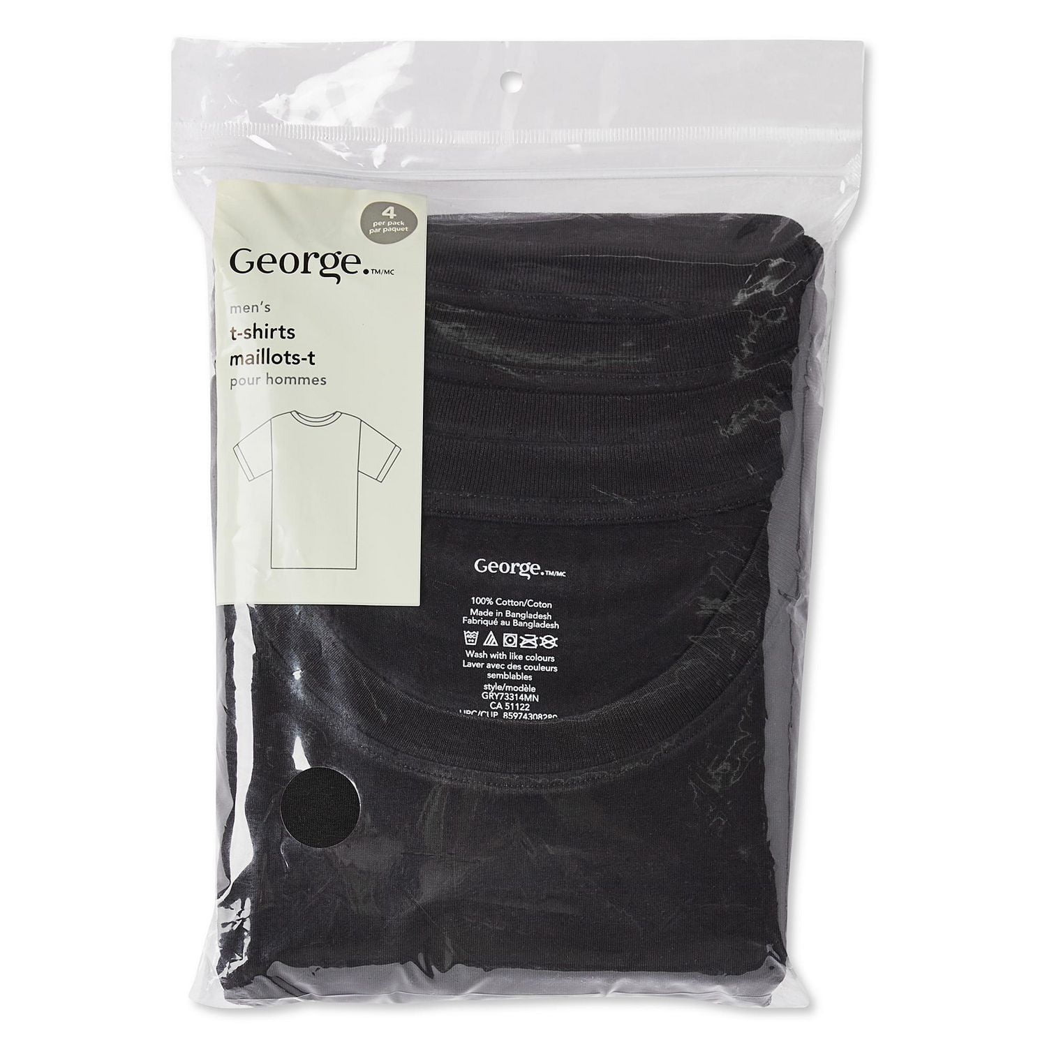 George Men's Crew Neckline Tee 4-Pack, Sizes S-XL