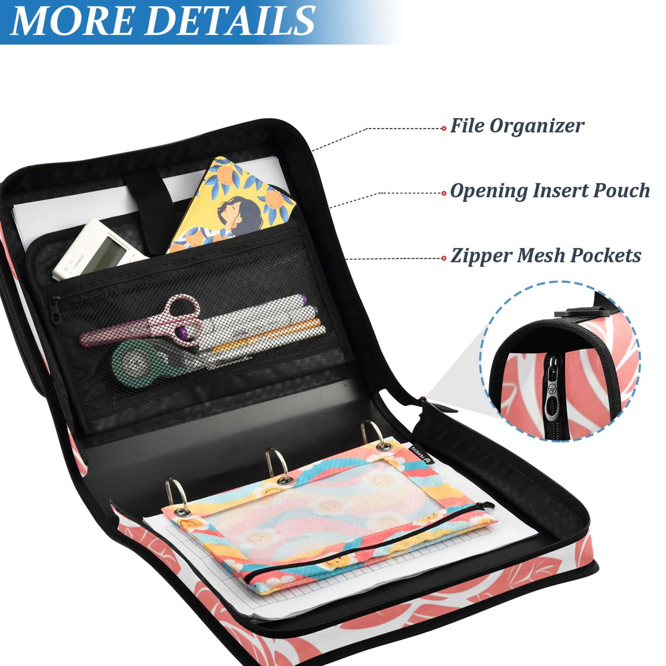 ALAZA Zipper Binder Rose Flower 3 Ring Trapper Keeper File Folder Organizer Bag