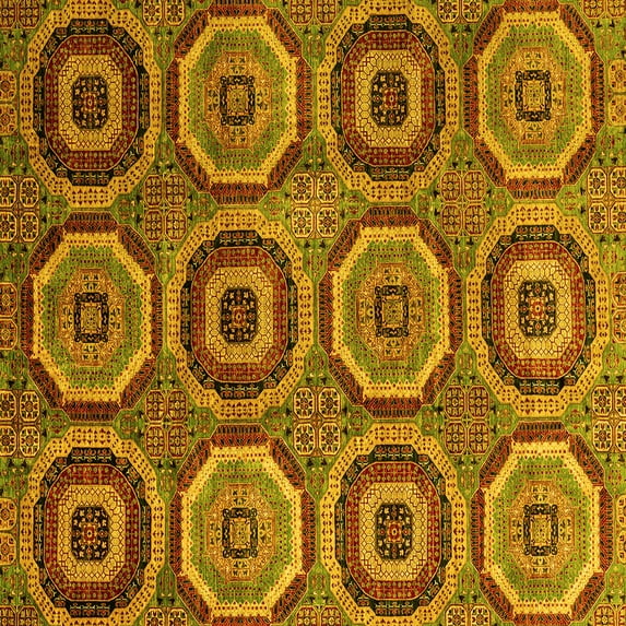 Ahgly Company Machine Washable Indoor Square Abstract Yellow Modern Area Rugs, 3' Square