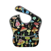 Bingfone Mess-Proof Baby Bib - Waterproof Bib For Baby Boy Or Girl With Food Catcher Pocket, Unisex-Bright Mushrooms