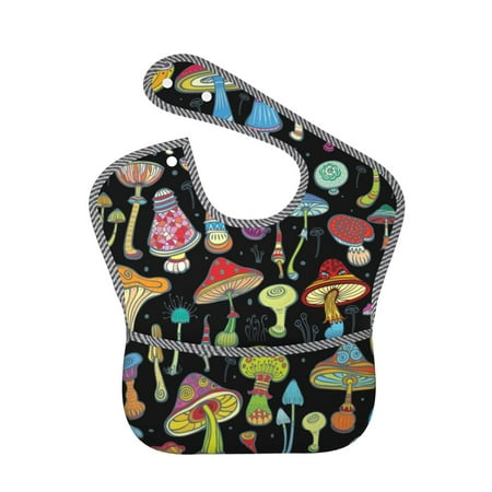 Bingfone Mess-Proof Baby Bib - Waterproof Bib For Baby Boy Or Girl With Food Catcher Pocket, Unisex-Bright Mushrooms