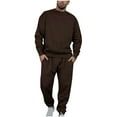 thumbnail image 4 of HOOMEUMY Men's 2-Piece Outfits Solid Color Long Sleeve Sweatshirt Sweatpants Tracksuit Set with Pockets Brown S, 4 of 8