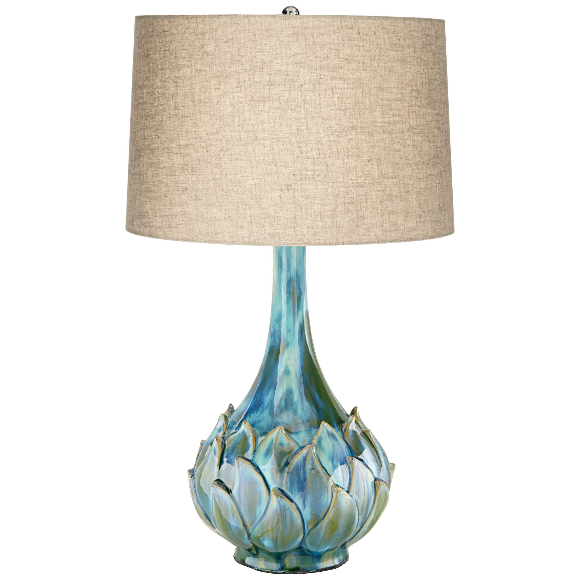 Possini Euro Design Kenya Modern Table Lamp 29 1/2" Tall Blue Green Ceramic with Dimmer Beige Shade for Bedroom Living Room Bedside Nightstand Office