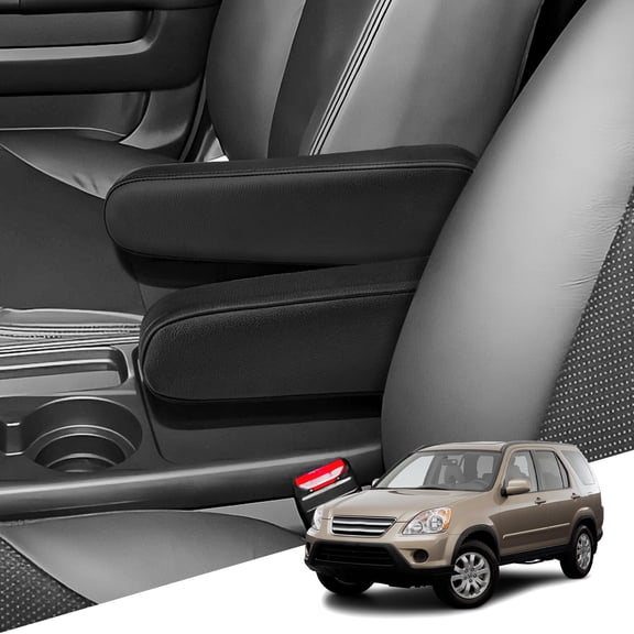 KBH 2 PCS Car Front Seat Armrest Covers for 2001-2006 Honda CR-V Accessories, Auto Arm Rest Protector Cover Replacement, Black Leather Interior