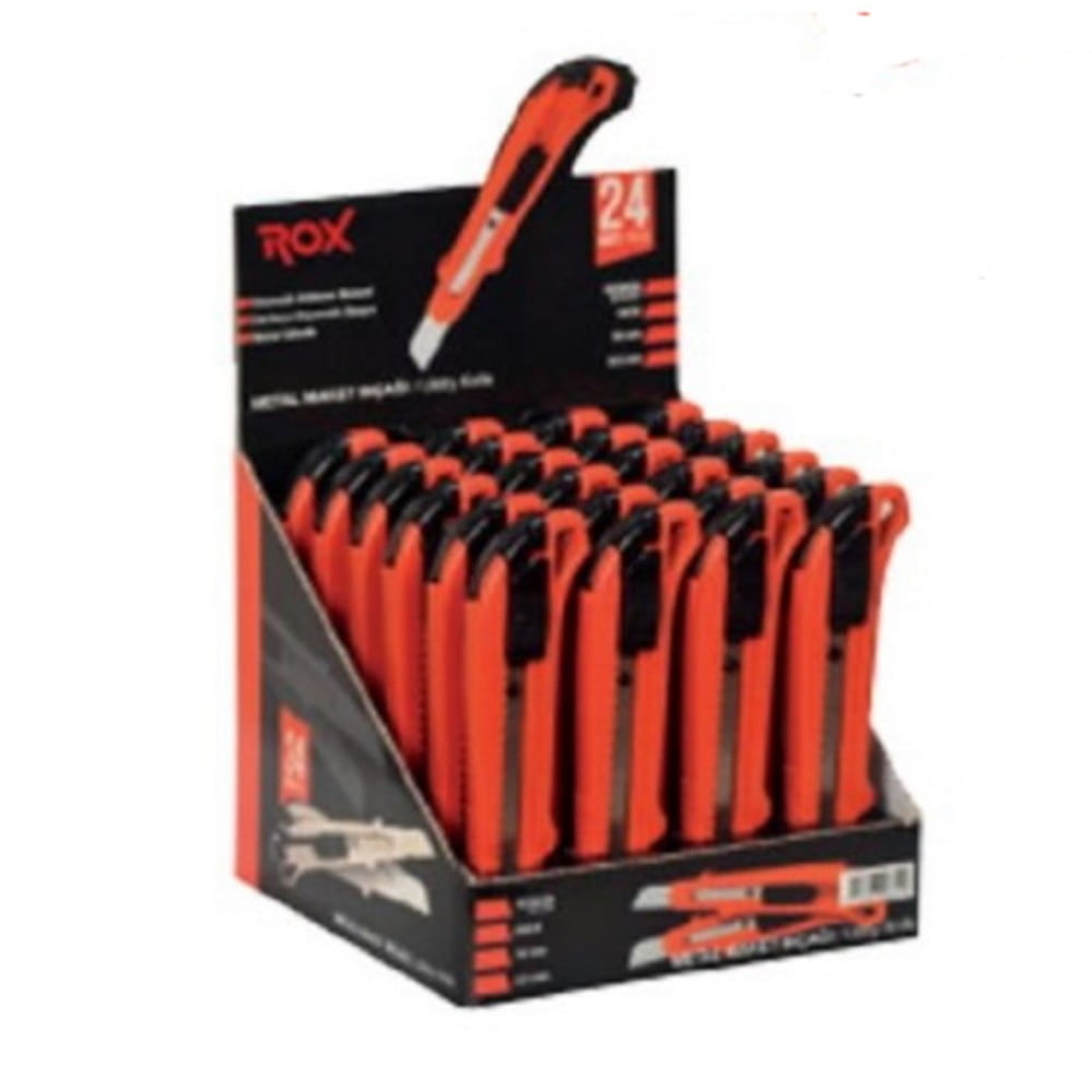 Rox ROX-UTILKNIF-METAL-ORG-1539750 Heavy Duty Retractable Snap Off Blade Utility Knife Cutting Edge Box Cutter - Pack of 6