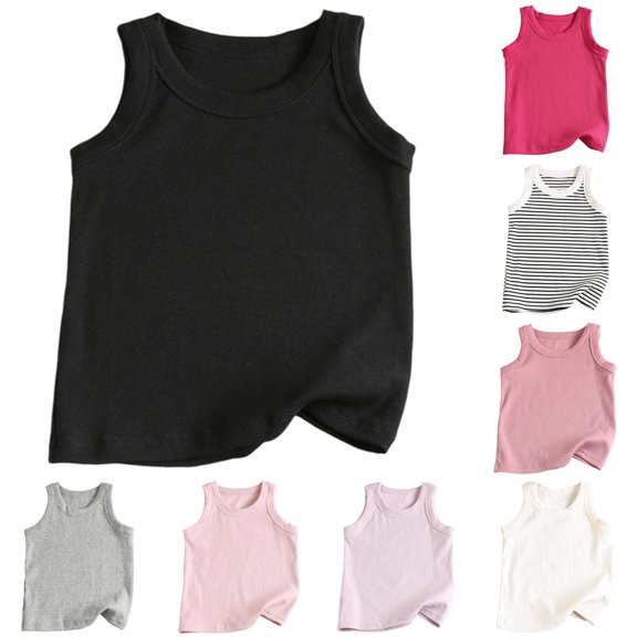 Girls Tank Tops Kids Athletic Ribbed Summer Sleeveless Black Tops School Workout Running Sports Outfits Basic Camisole 9-10 Years