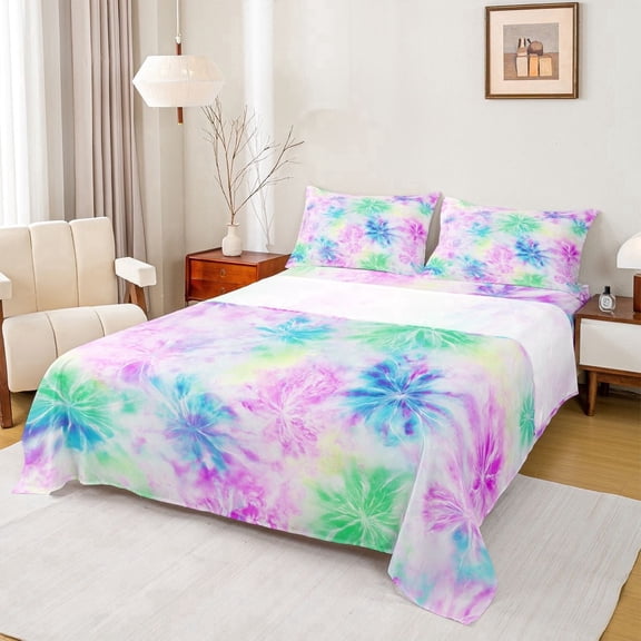 Erosebridal Watercolor Tie Dye Full Size Sheets,Colorful Spiral Bed Sheets For Girls Teens 4-Piece