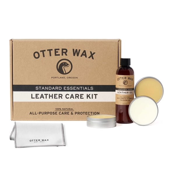 Otter Wax Leather Care Kit, Saddle Soap, Conditioning Salve, Boot Wax, Restoring Oil, Complete Shoe and Boot Care Set for Leather