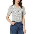 thumbnail image 1 of Blusa de puntos de corazón dulce para mujer INSPIRE CHIC, de manga corta, casual, con botones, talla XS, blanca, 1 of 6