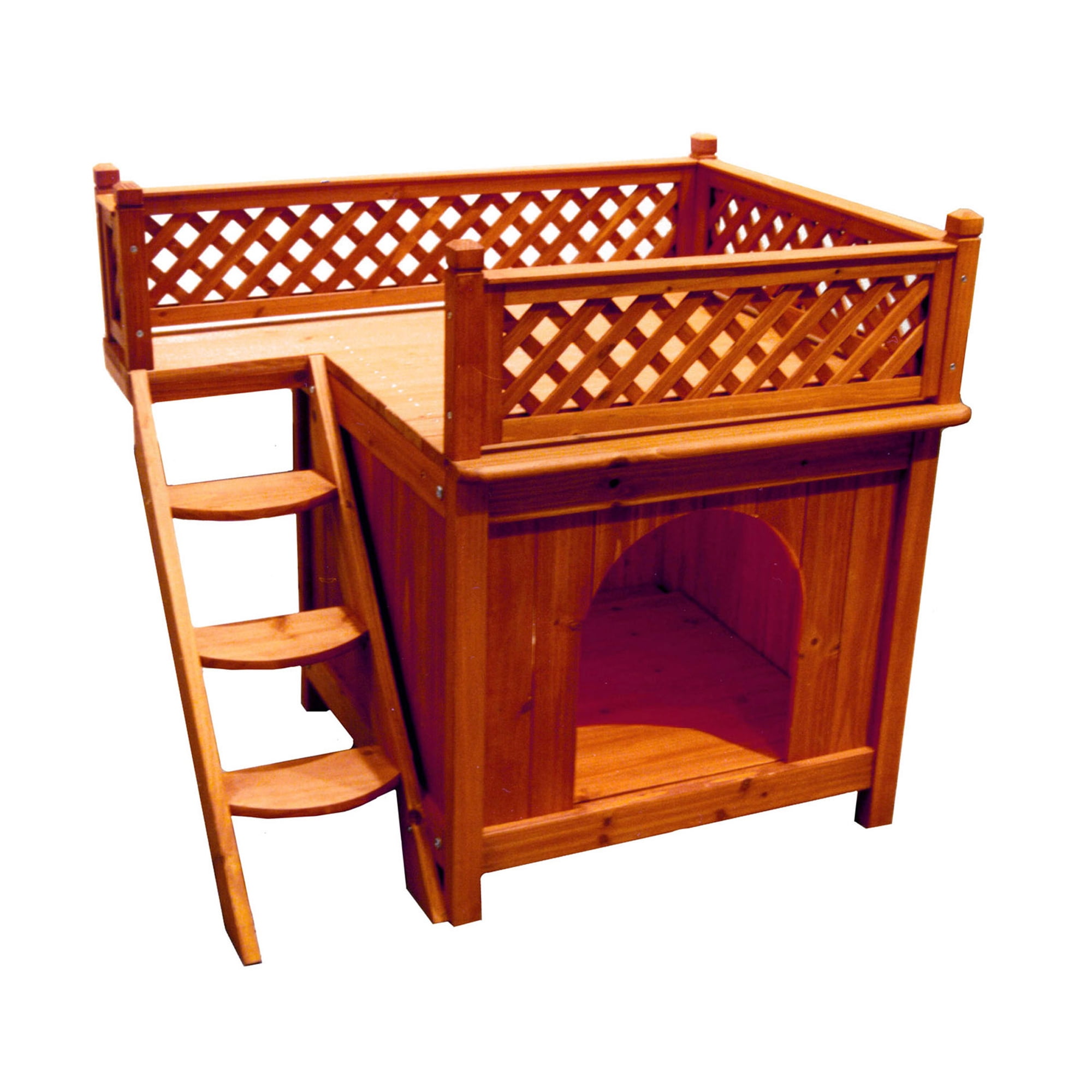 28.5" Mahogany Brown Unique Dog House with Room and Balcony