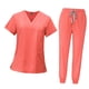 thumbnail image 2 of Conjunto de uniforme médico para mujer, traje de trabajo de enfermería, pantalones superiores de enfermera con cintura elástica Rojo naranja, 2 of 8