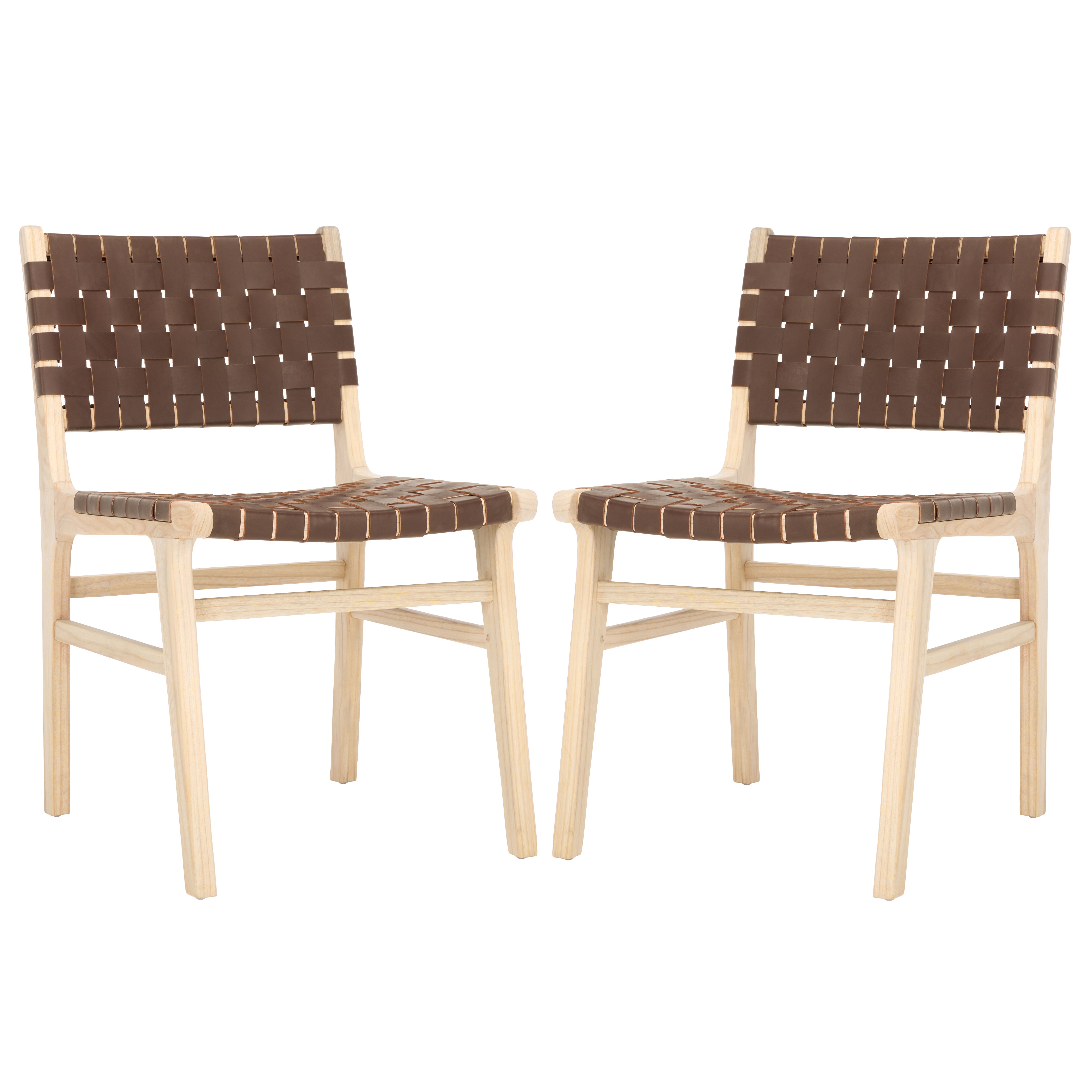 SAFAVIEH Taika Contemporary Leather Solid Dining Side Chair, Cognac/Light Natural (Set of 2)