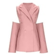 thumbnail image 4 of Cold Shoulder Blazer Dress for Women 2025 Pearl Decor Deep V Neck Double Breasted Elegant Party Cocktail Mini Dresses Pink M, 4 of 6
